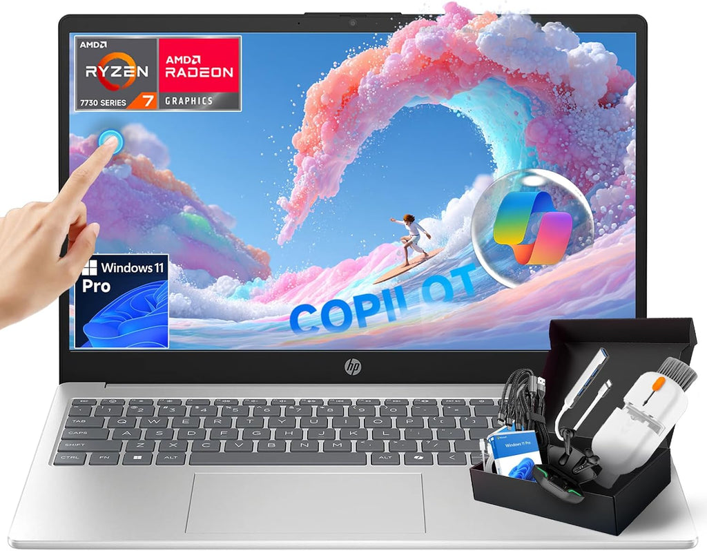 HP 2025 15.6' Touchscreen Business Laptop, AMD Ryzen 7 7730U (8-Core, Beats i7-1355U), 16GB RAM 1TB SSD, Numeric Keyboard, Copilot Key, Wi-Fi 6, Windows 11 Pro, w/Accessories