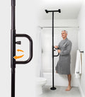 Stander Security Pole and Curve Grab Bar, Elderly Tension Mounted Floor to Ceiling Transfer Pole, Bathroom Safety Assist and Stability Rail, Metallic Black