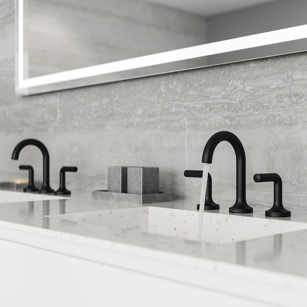 Pfister Zeelan Bathroom Sink Faucet, 8-Inch Widespread, 2-Handle, 3-Hole, NSF Certified, Matte Black Finish, LF049ZLB