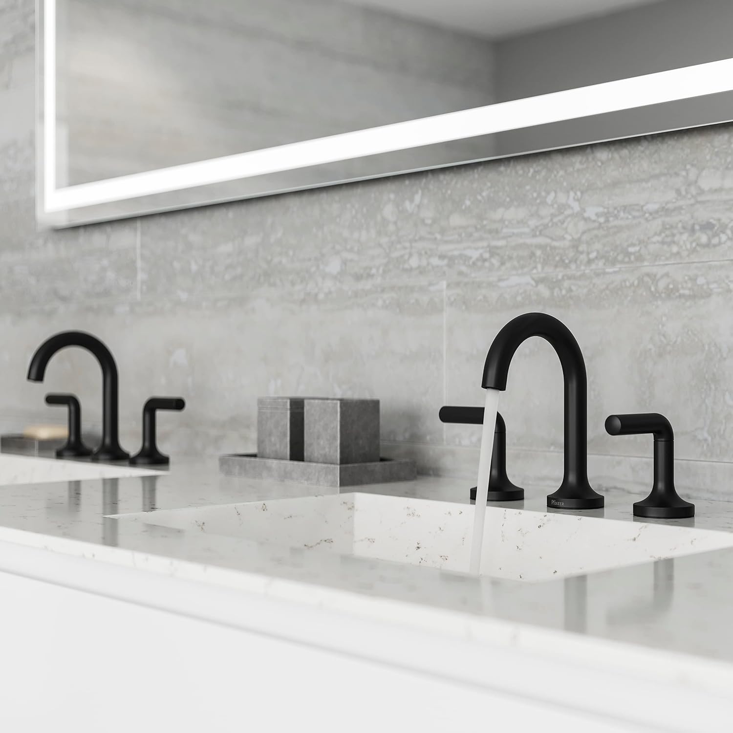 Pfister Zeelan Bathroom Sink Faucet, 8-Inch Widespread, 2-Handle, 3-Hole, NSF Certified, Matte Black Finish, LF049ZLB