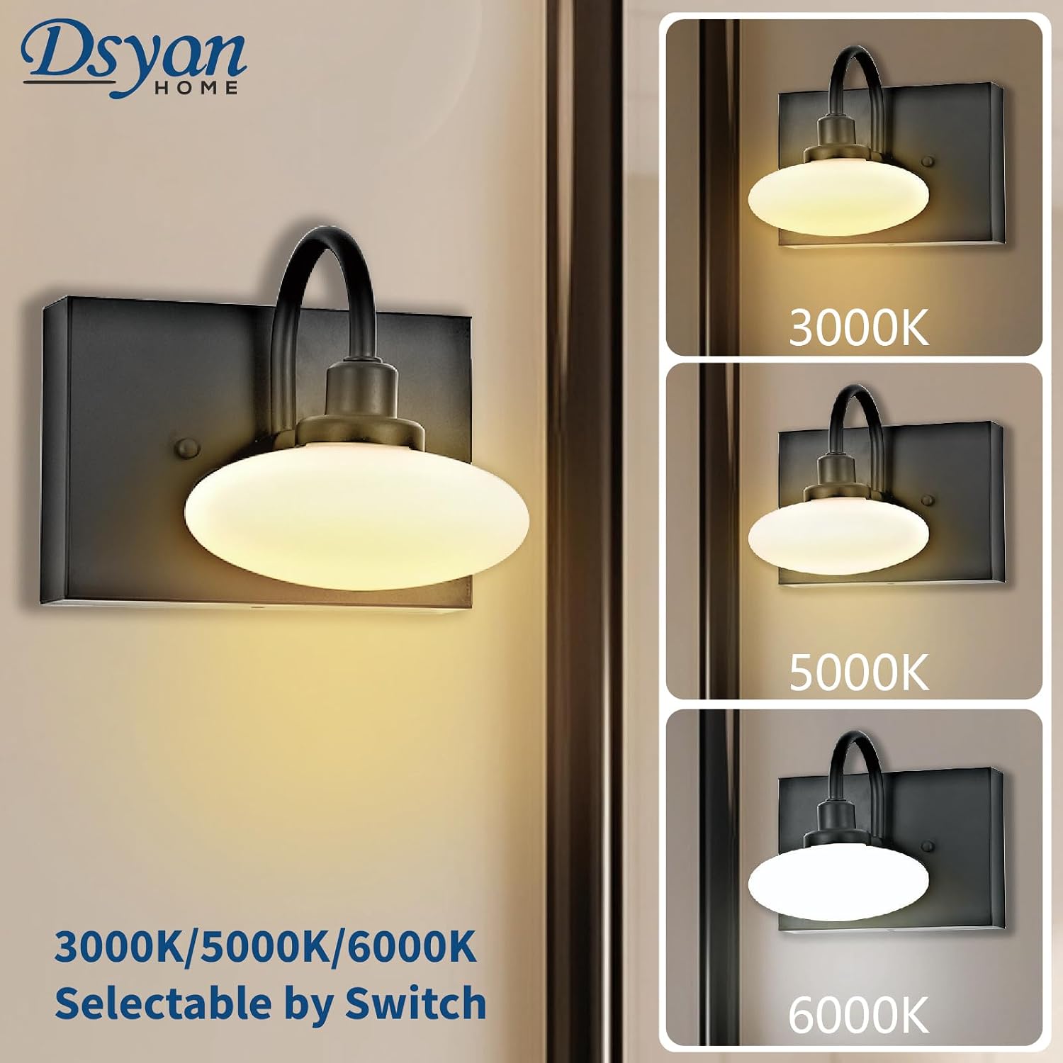Matt Black LED Vanity Light Fixture - 4-Light Wall Sconce for Bathroom Over Mirror, Modern Hallway Cloakroom Lighting, 3000K-6000K Selectable, Dimmable