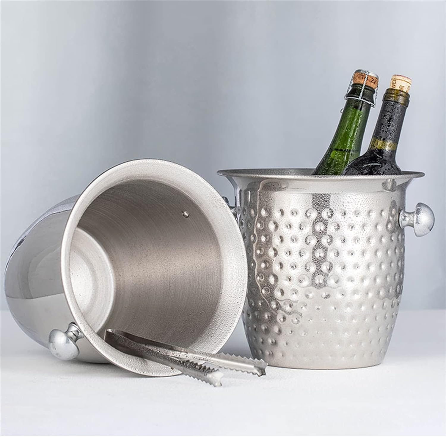 ice Bucket Stainless Steel Ice Bucket Bar KTV Service Wine Barrel Hammered Binaural Red Wine Ice Wine Barrel Perfect for Wine Champagne Champagne Bucket (A)
