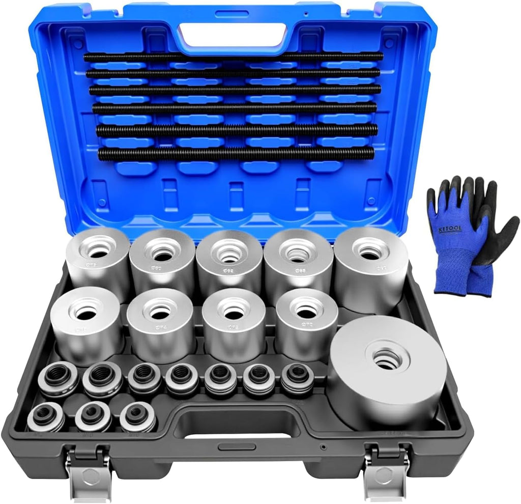 30Pcs Pull and Press Sleeve Kit, Bushing Press Kit for Most Engine Cars Vehicles, Universal Seal Bearing Bushing Removal Installation Tool Kit 6 Pulling Spindles with Nuts Case