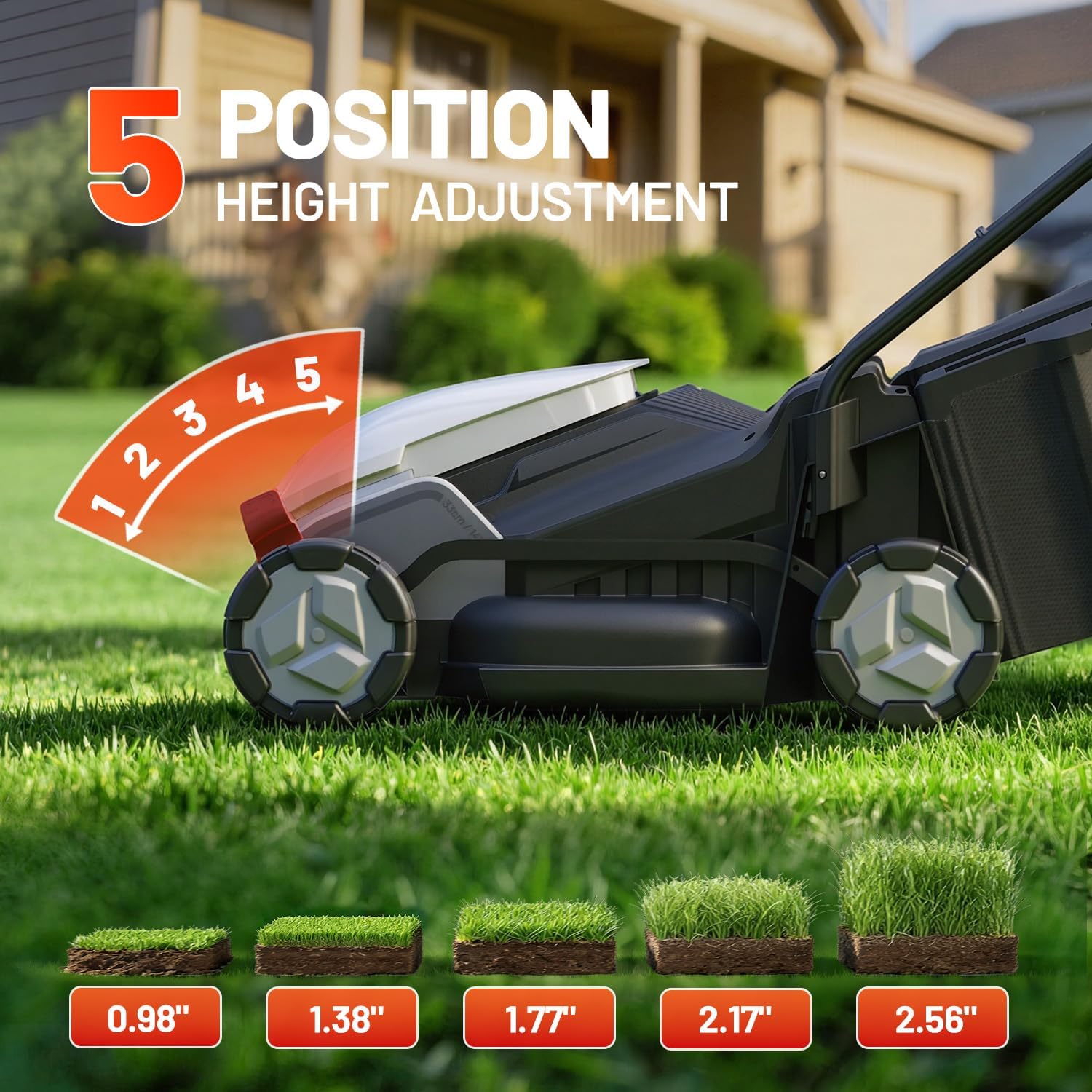 Litheli 14 Inch Cordless Lawn Mower, Brushless Battery Powered Push Mower with 2x5.0Ah Batteries, 5-Position Height, 8-Gallon Bag, Lightweight Grass Cutter for Garden Yard Farm