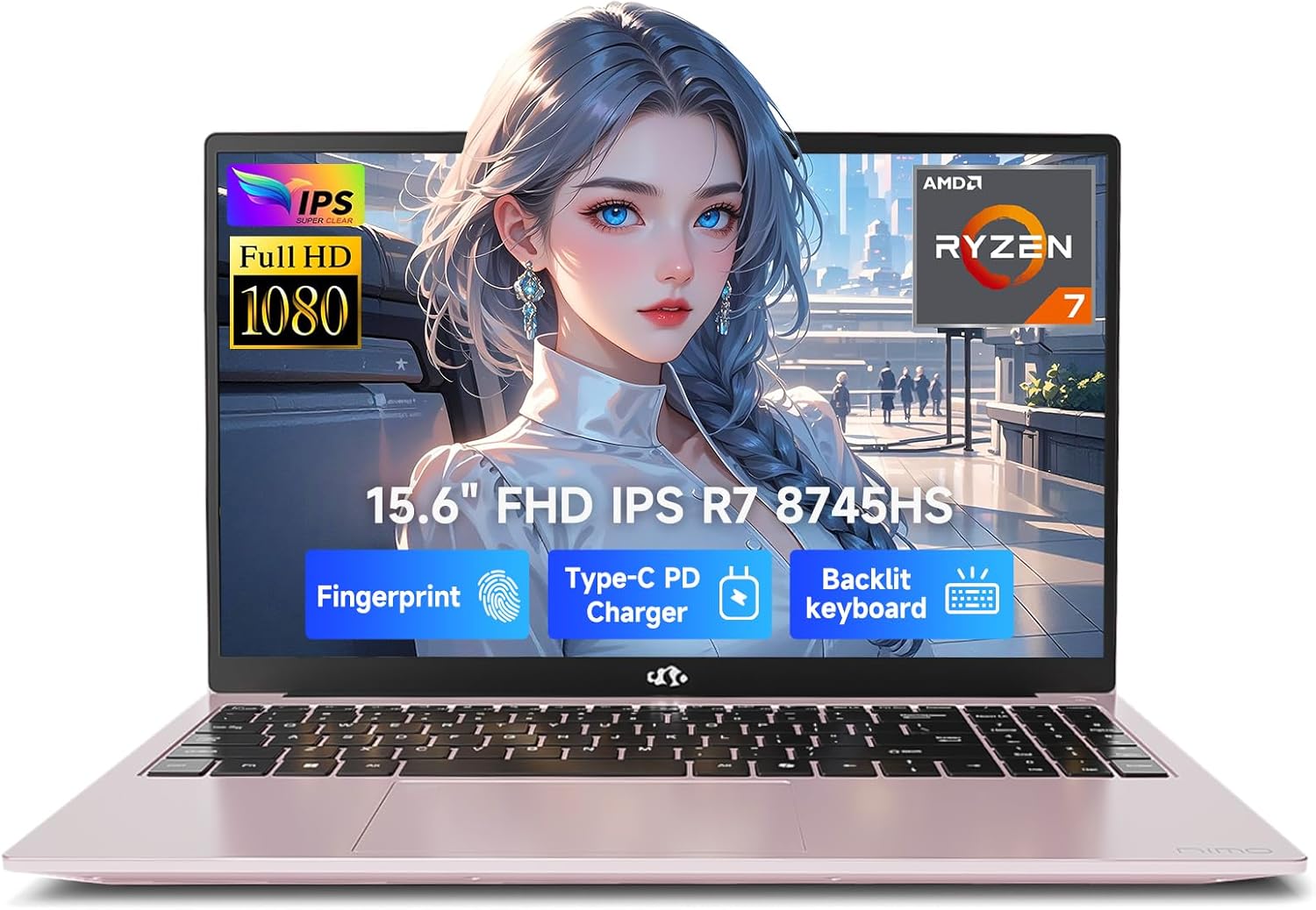 NIMO 15.6' IPS FHD-Gaming-Laptop, AMD Ryzen 7 8745HS 32GB DDR5 RAM 1TB SSD (8C/16T, up to 4.9GHz) Radeon 780M Graphics Business Computer with 100W Type-C Backlit Keyboard, Fingerprint USB-C 4.0