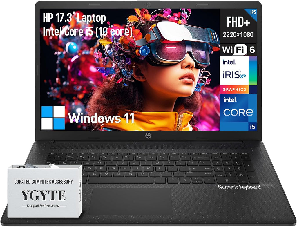 HP 17 Inch Laptop Computer, FHD+ IPS 17.3 Laptop, Intel 10-Core i5, 16GB RAM 1TB SSD, Windows 11, Wi-Fi 6, 10-Key Number Pad, HDMI USB-C
