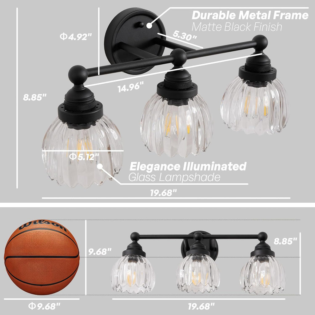 Vintage Triple Arm Tulip Glass Wall Sconce Lighting, 3-Lights Bathroom Vanity Light Fixture for Hallway Bedroom Living Room Bedside Nightstands Lights