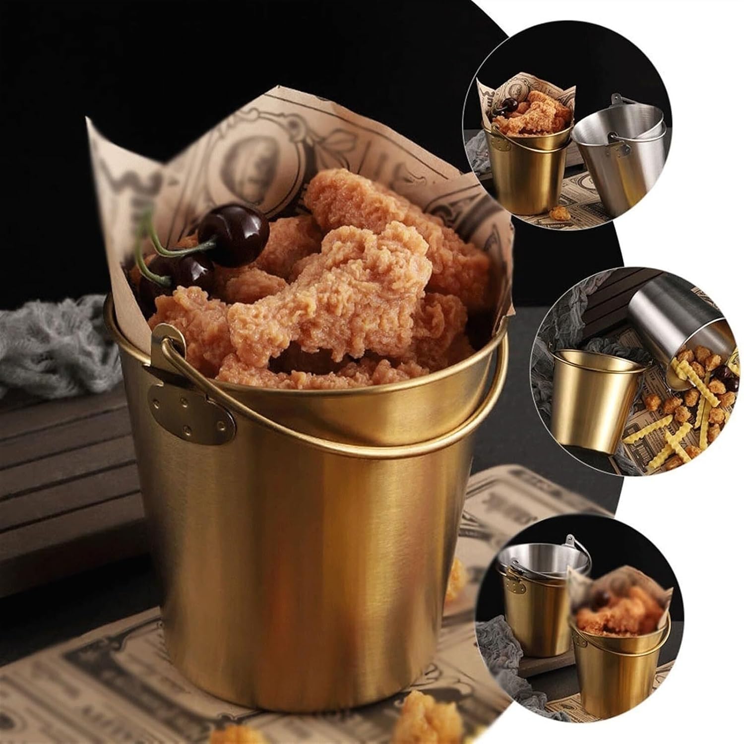 ice Bucket,Bucket with lid, Ice Buckets Metal Ice Bucket Mini Snack Fries Chicken Bucket Portable Party Storage Red Wine Champagne Stainless Steel Ice Bucket for Bar Hotel Party Ice Bucket Kits