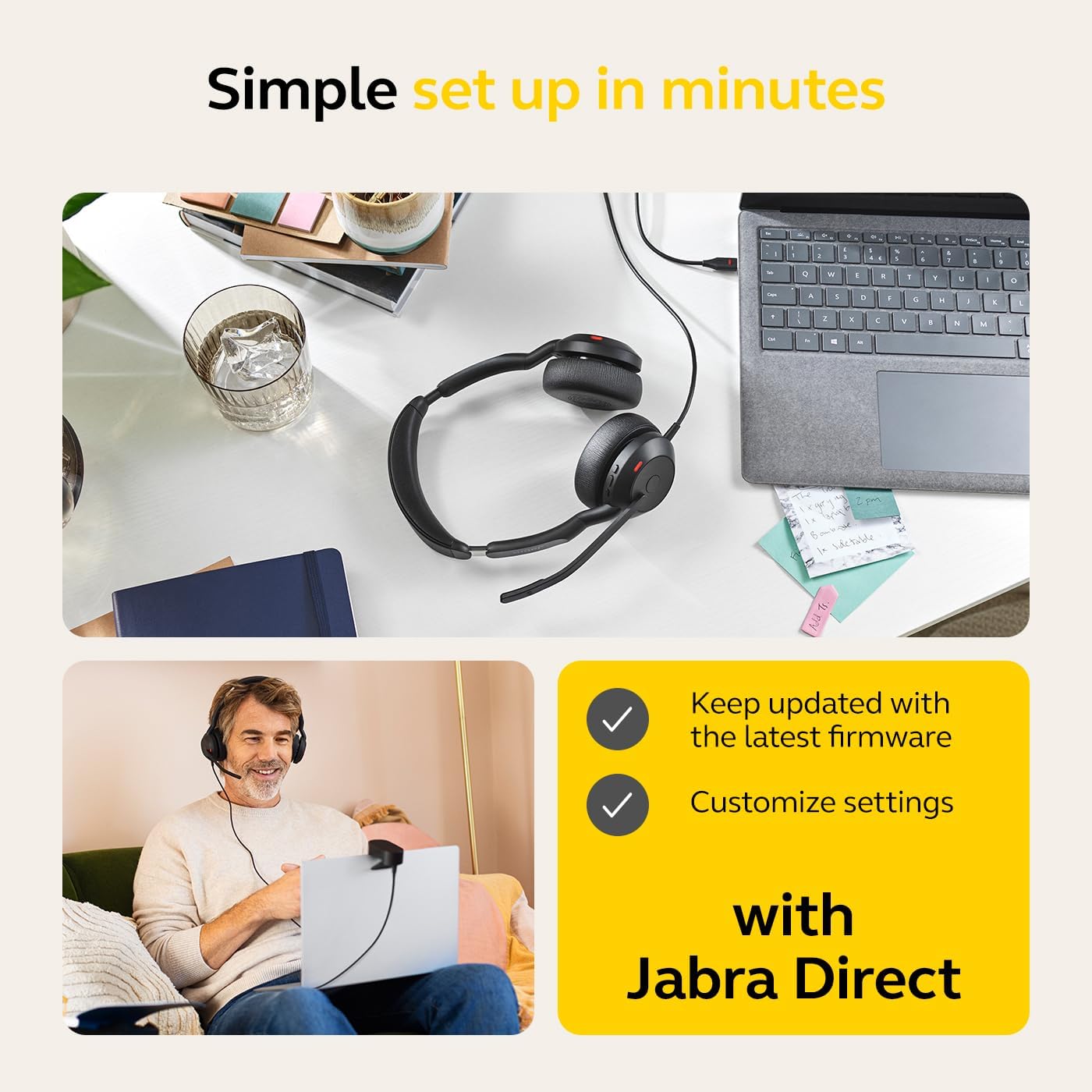 Jabra Evolve2 50 Wired Stereo Headset - with AirComfort Technology, Noise-Cancelling Mics & Active Noise Cancellation - Works with All Leading UC Platforms Such as Zoom & Google Meet - Black