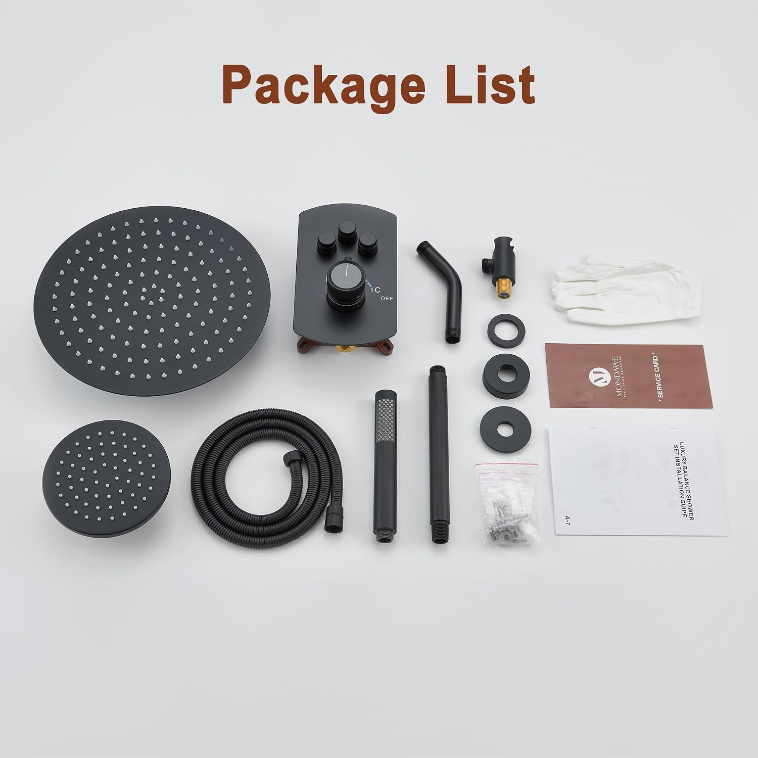 MONDAWE 12 Inch Ceiling Mounted Black Shower System, Dual Rainfall Shower Head & High Pressure Handheld Spray Combo, 3-Function Luxury Shower Faucet Set for Bathroom, All Functions Work Simultaneously