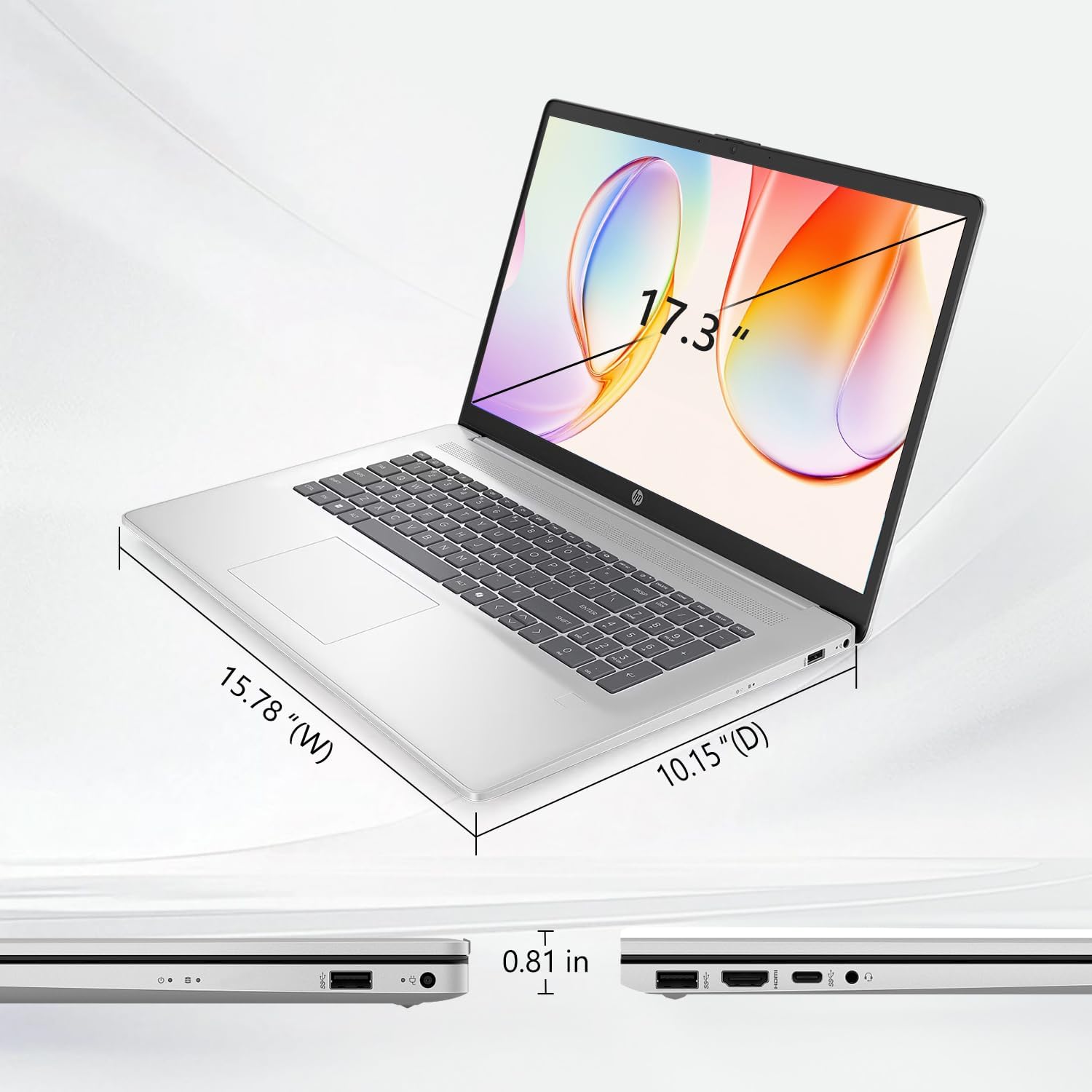 HP Essential 17 Laptop AI PC, 17.3' Touchscreen, Intel Core i5-1334U (10 Cores, up to 4.6GHz Max Turbo), 16GB RAM, 1TB SSD, Backlit Keyboard, Fingerprint Reader, Wi-Fi 6, Windows 11 Home, Silver