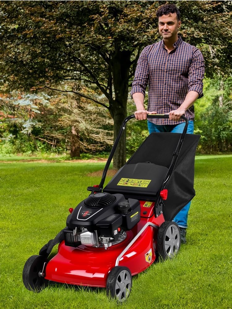 Rodiuiu 3 in 1 Gas Lawn Mower Self Propelled,131 OHV Engine with Air Cooling, 20' Steel Deck, 8-Level Height Adjustment, 50L Grass Tank, Foldable Design (173CC)
