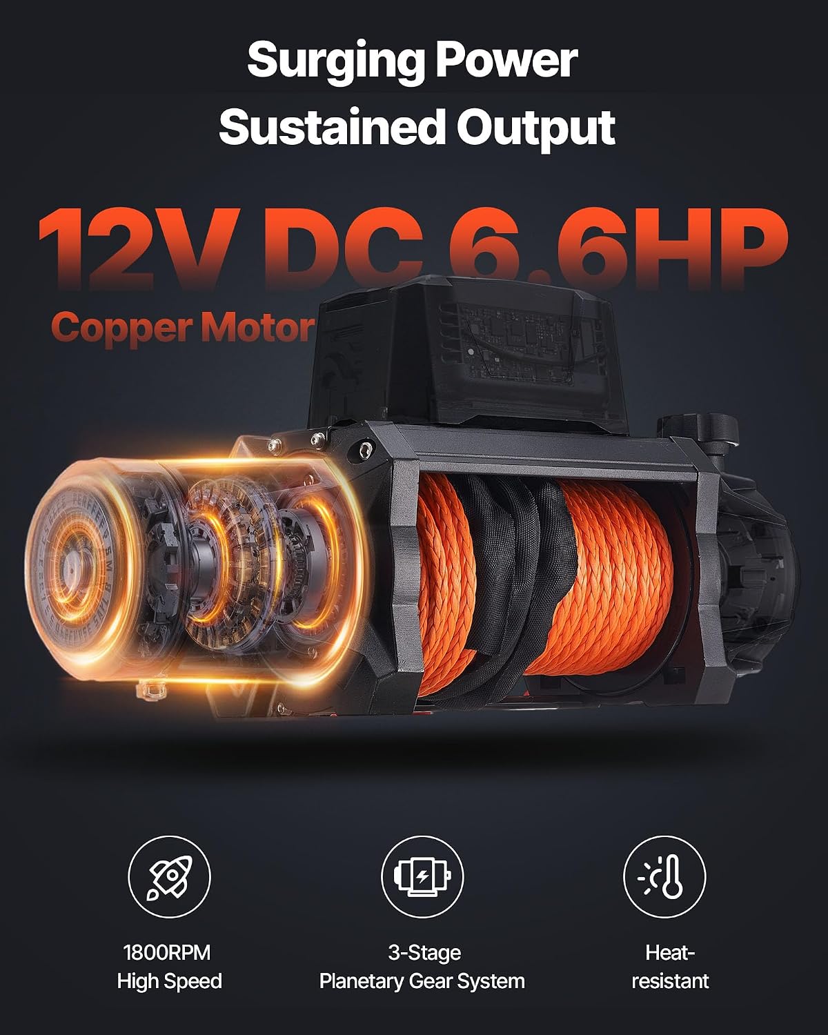 VEVOR Electric Winch, 12000 lbs Load Capacity, 12V DC Truck Winch with Φ3/8 in x 92 ft Synthetic Rope, Wireless & Wired Remote Control, IP68 Waterproof for Towing Off-Road SUV Jeep Trailer Boat