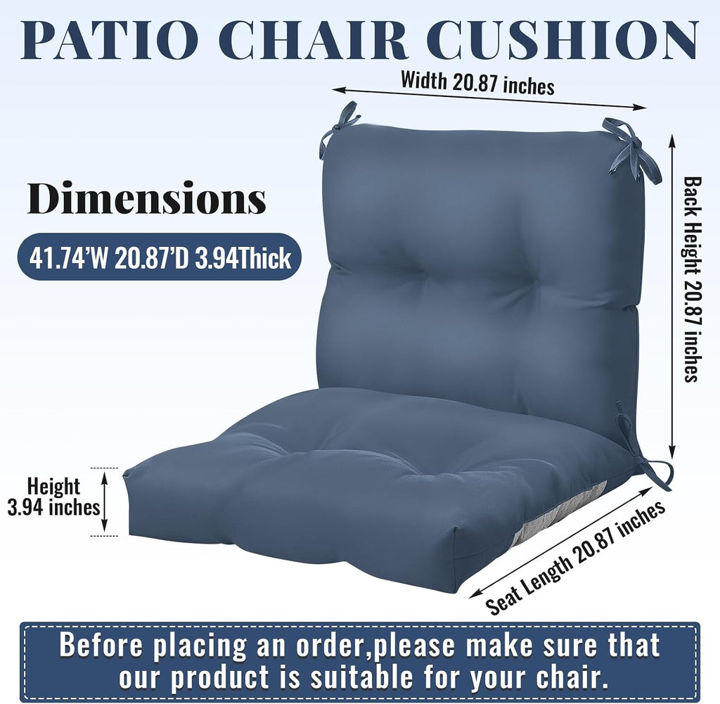 Geetery Outdoor Chair Cushions Set of 4 High Back Patio Furniture Replacement Seat Pads with Ties 42x21x4' for Lawn Porch Wicker Rocking Dining Chairs Weather Resistant Fade Resistant(Blue Gray)