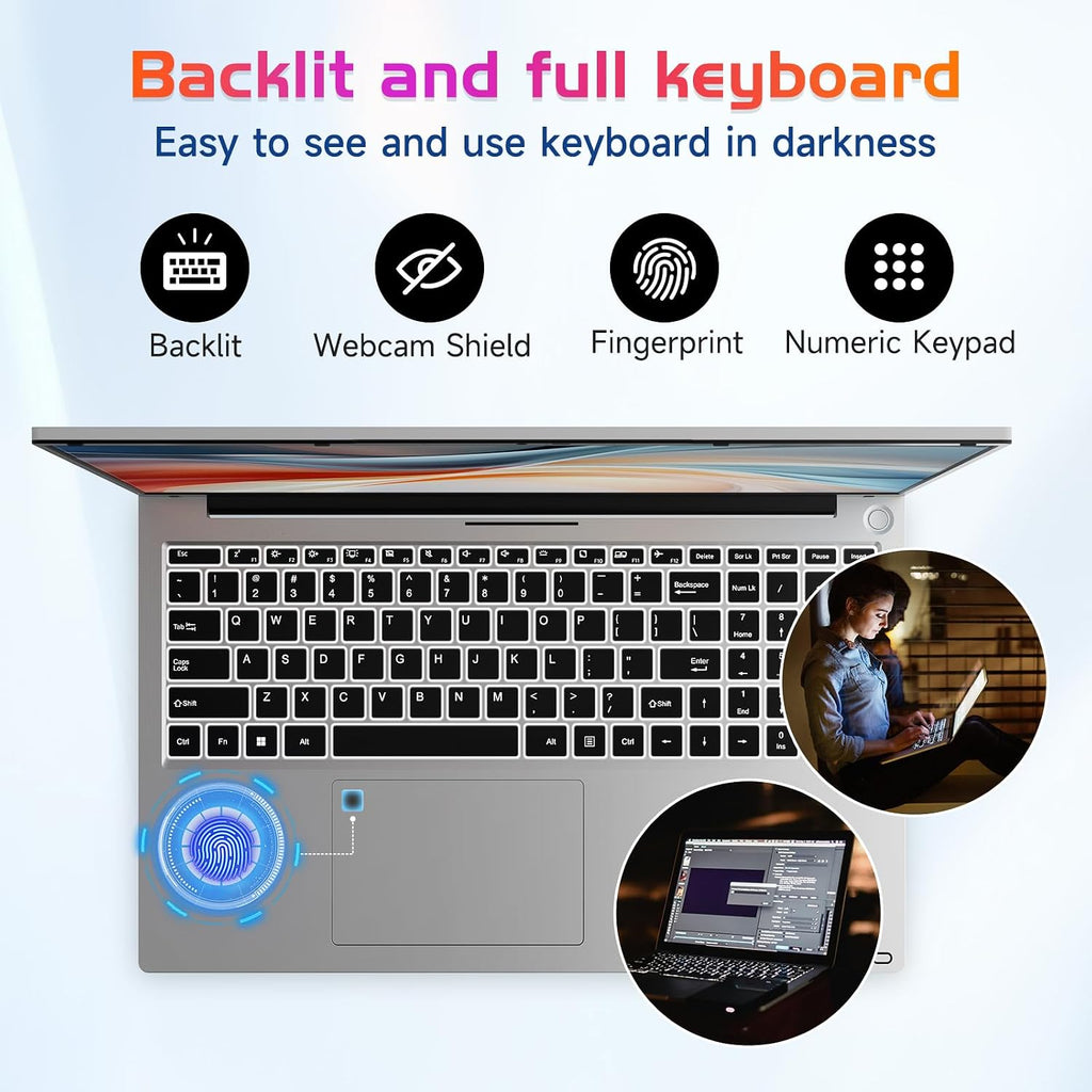 NIMO 17.3' IPS FHD-Laptop, Intel 6 Cores i3-1215U 8GB RAM 256GB SSD (Beat Ryzen 5 7520U, Up to 4.4GHz) Computer with 65W GaN Type C Backlit Keyboard Fingerprint, for Home Student and Business Silver