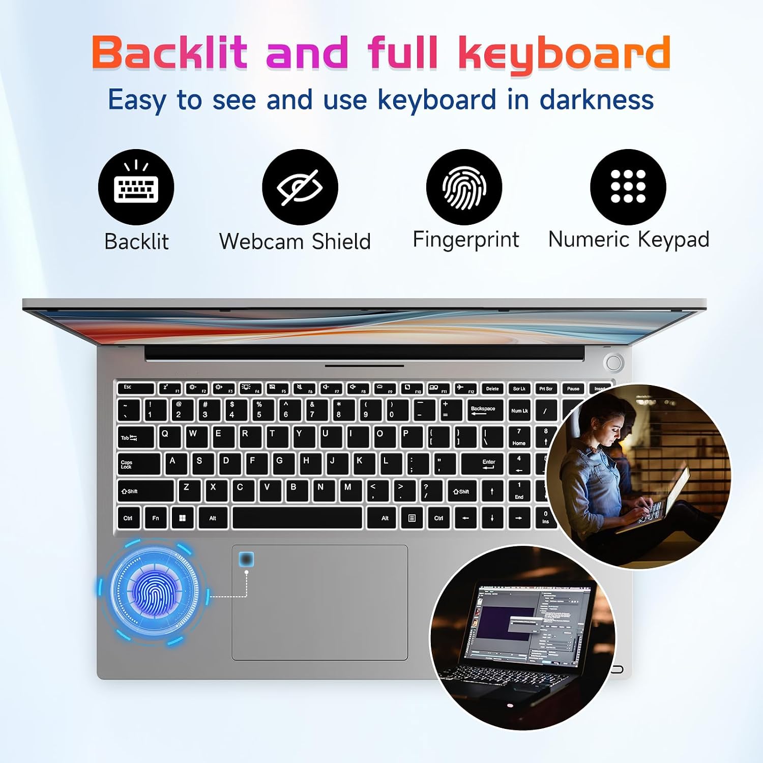 NIMO 17.3' IPS FHD-Laptop, Intel 6 Cores i3-1215U 32GB RAM 2TB SSD (Beat Ryzen 5 7520U, Up to 4.4GHz) Computer with 65W GaN Type C Backlit Keyboard Fingerprint, for Home Student and Business Silver