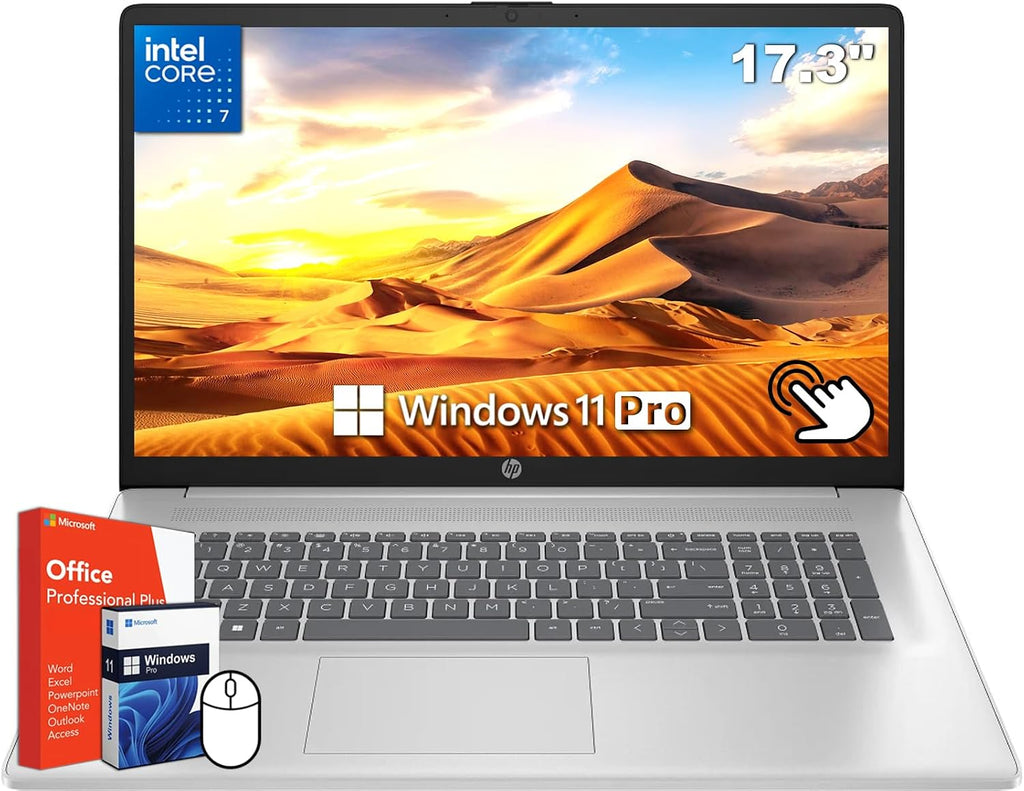 HP 17 inch Laptop, 17.3' HD+ Touchscreen Display, Microsoft Office Lifetime License & Windows 11 Pro, Core 7-150U Processor, 32 GB DDR4 RAM, 1 TB SSD, Intel Graphics, Backlit Keyboard, Wi-Fi 6