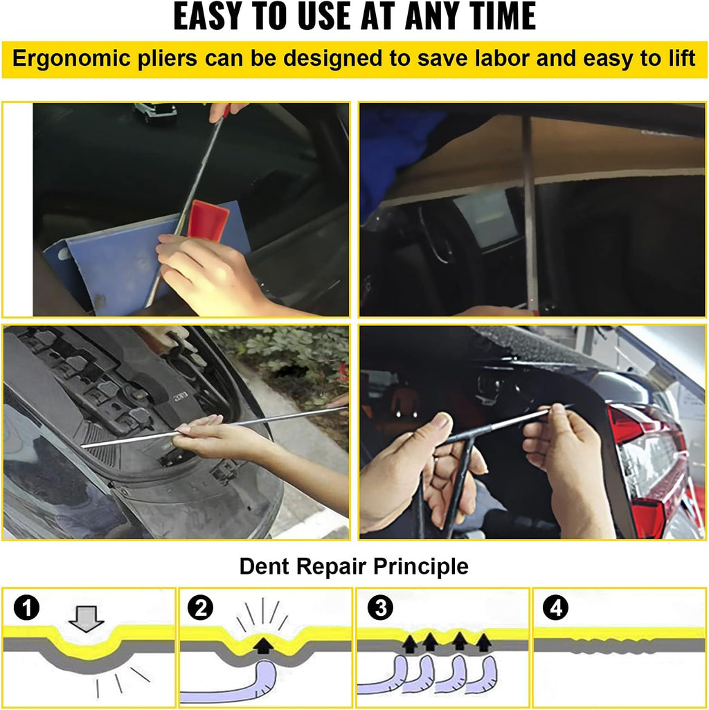 VEVOR Rods Dent Removal Kit, 21 Pcs Paintless Dent Repair Rods, Stainless Steel Dent Rods, Whale Tail Dent Repair Tools, Professional Hail Dent Removal Tool For Minor Dents, Door Dings And Hail Damage