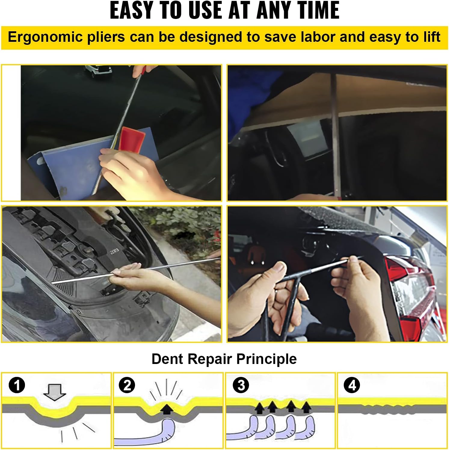 VEVOR Rods Dent Removal Kit, 21 Pcs Paintless Dent Repair Rods, Stainless Steel Dent Rods, Whale Tail Dent Repair Tools, Professional Hail Dent Removal Tool For Minor Dents, Door Dings And Hail Damage