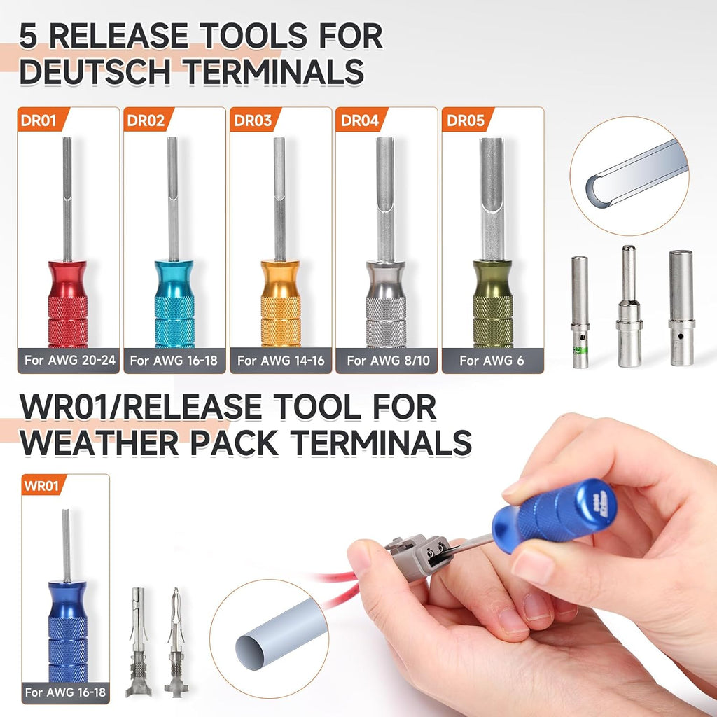 iCrimp Closed Barrel Crimp Tool, Weather Pack Crimpers, Deutsch Connector Kit for Deutsch DT Connectors and Stamped Contacts, Removal Tool Set- 12-pcs included