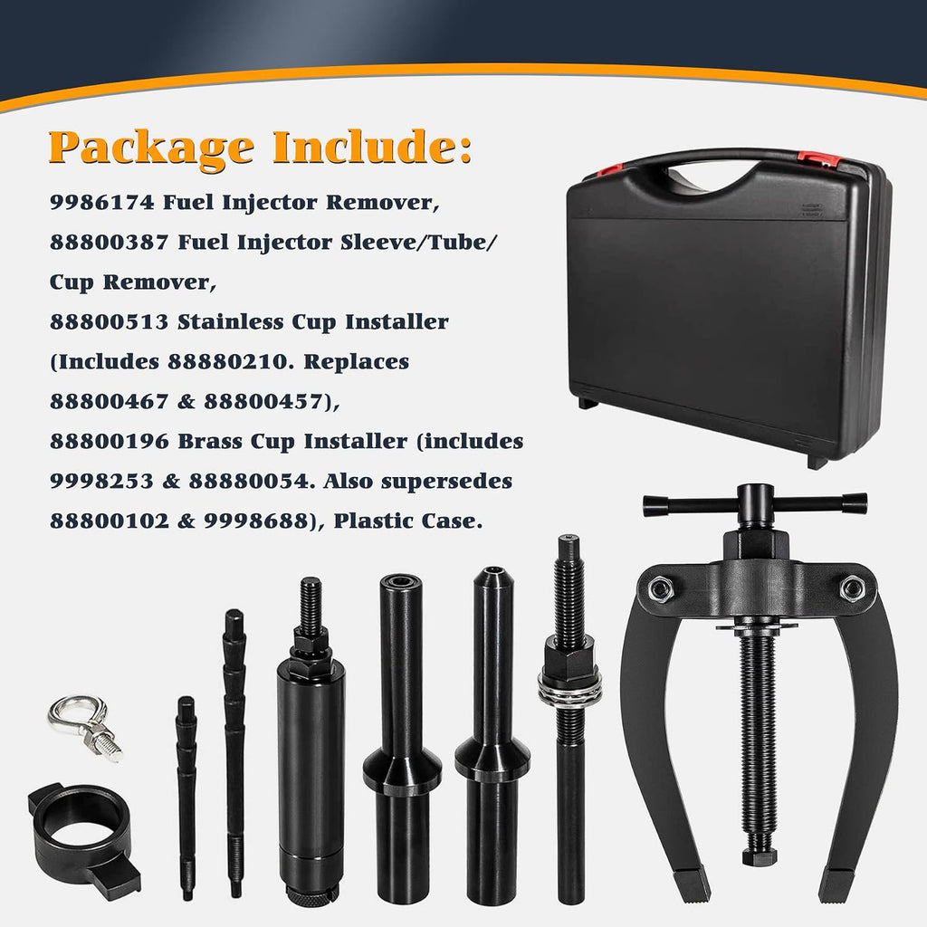 Injector Sleeve Cup Nozzle Tube Remover and Installer Tool Kit Compatible with Volvo D11 D13 D16 FM12 Truck MP7 MP8 MP10 Engines Alternative to OEM 9986174 88800387 88800196