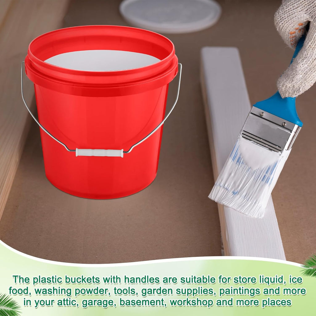 Tioncy 24 Pcs 2 Gallon Plastic Bucket with Lid Heavy Duty 2 Gallon Bucket Pail with Lid Handle for Storage Container Home Household Cleaning (Red)