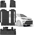 3W Floor Mats & Trunk Mat for Toyota Sienna 2021-2026 LE/XLE(Only for 8 Seat), TPE All Weather Custom Fit Floor Liner for Sienna 1st, 2nd and 3rd Row and Cargo Mat, Black
