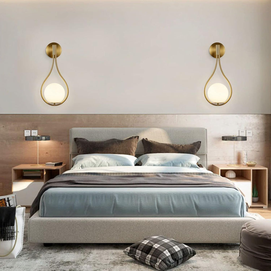 BOKT Globe Wall Sconce Modern Wall Lights Set of 2 Brushed Bathroom Scones Water Drop Wall Light Indoor Decor Lamp Vintage Farmhouse Wall Lamp Fixture for Living Room Bedroom…