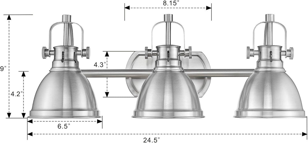 Emliviar 3-Light Bathroom Vanity Light Fixture, Brushed Nickel Finish with Metal Shade, 4054S