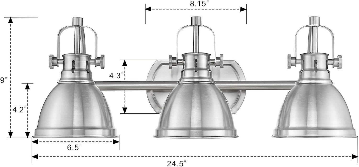 Emliviar 3-Light Bathroom Vanity Light Fixture, Brushed Nickel Finish with Metal Shade, 4054S