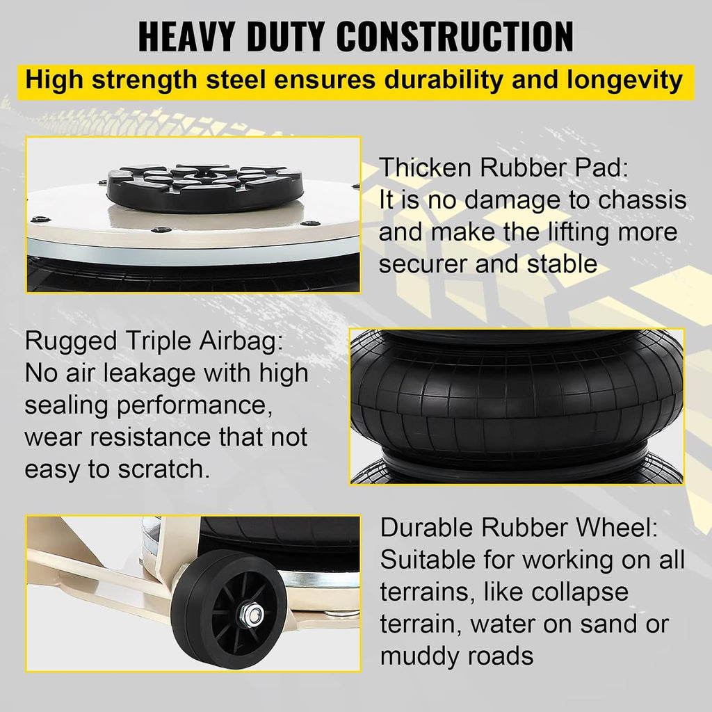 VEVOR 5 Ton/11000 lbs Triple Bag Air Jack, Air Bag Jack Lift Up to 15.75 Inch, 3-5S Fast Lifting, for Cars with Long Handle (Beige)