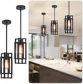 Farmhouse Pendant Light Fixtures 2 Pack 1 Light, Cage Black Finish Modern Pendant Lights with Max 59'' Adjustable, Small Square Pendant Ceiling Hanging Light for Kitchen Island Dining Room Entryway