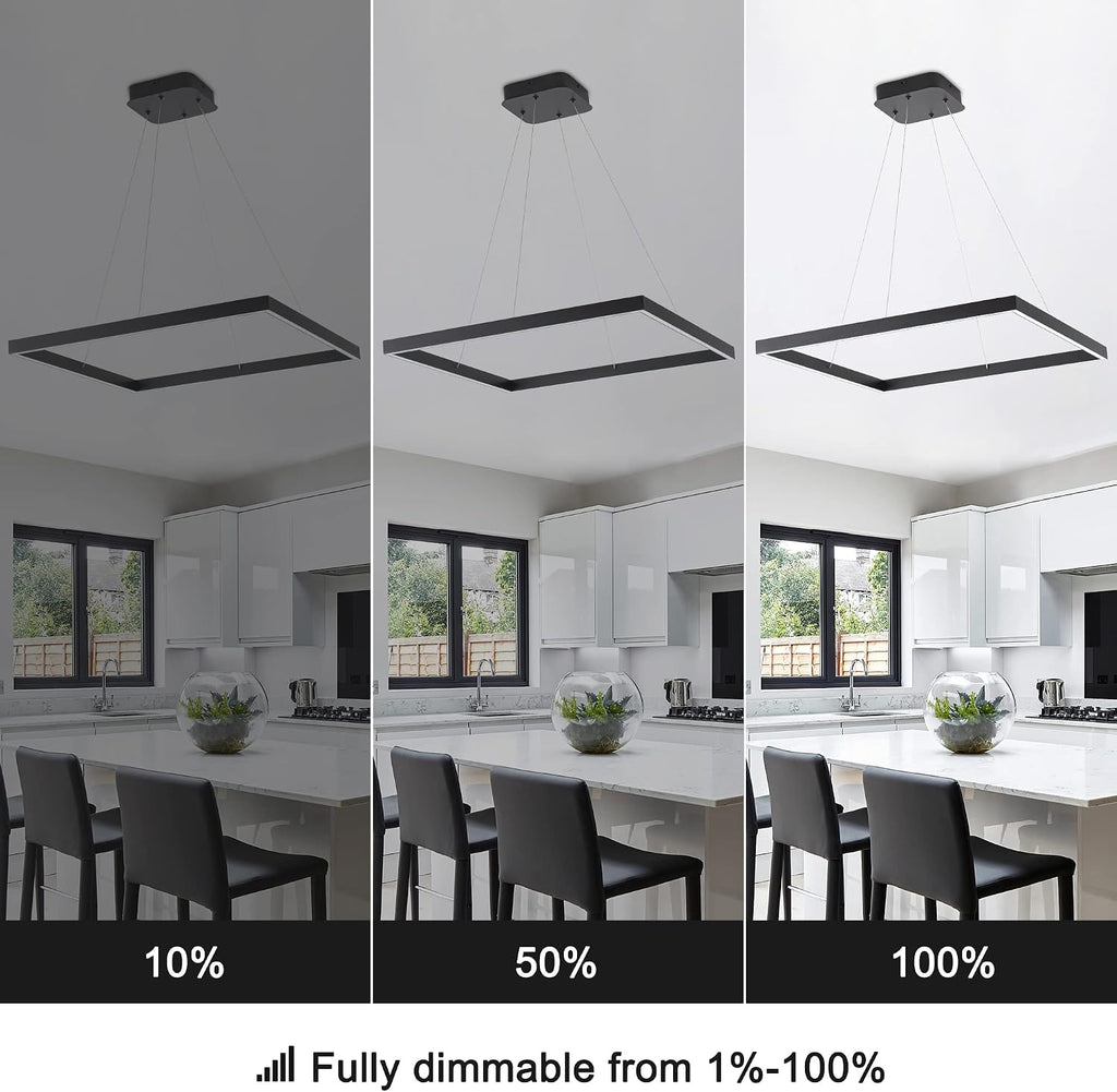 Black Modern Square Chandelier, Square Ceiling Light Fixture, Contemporary Chandelier Pendant Light for Kitchen Island, Dining Room, Bedroom