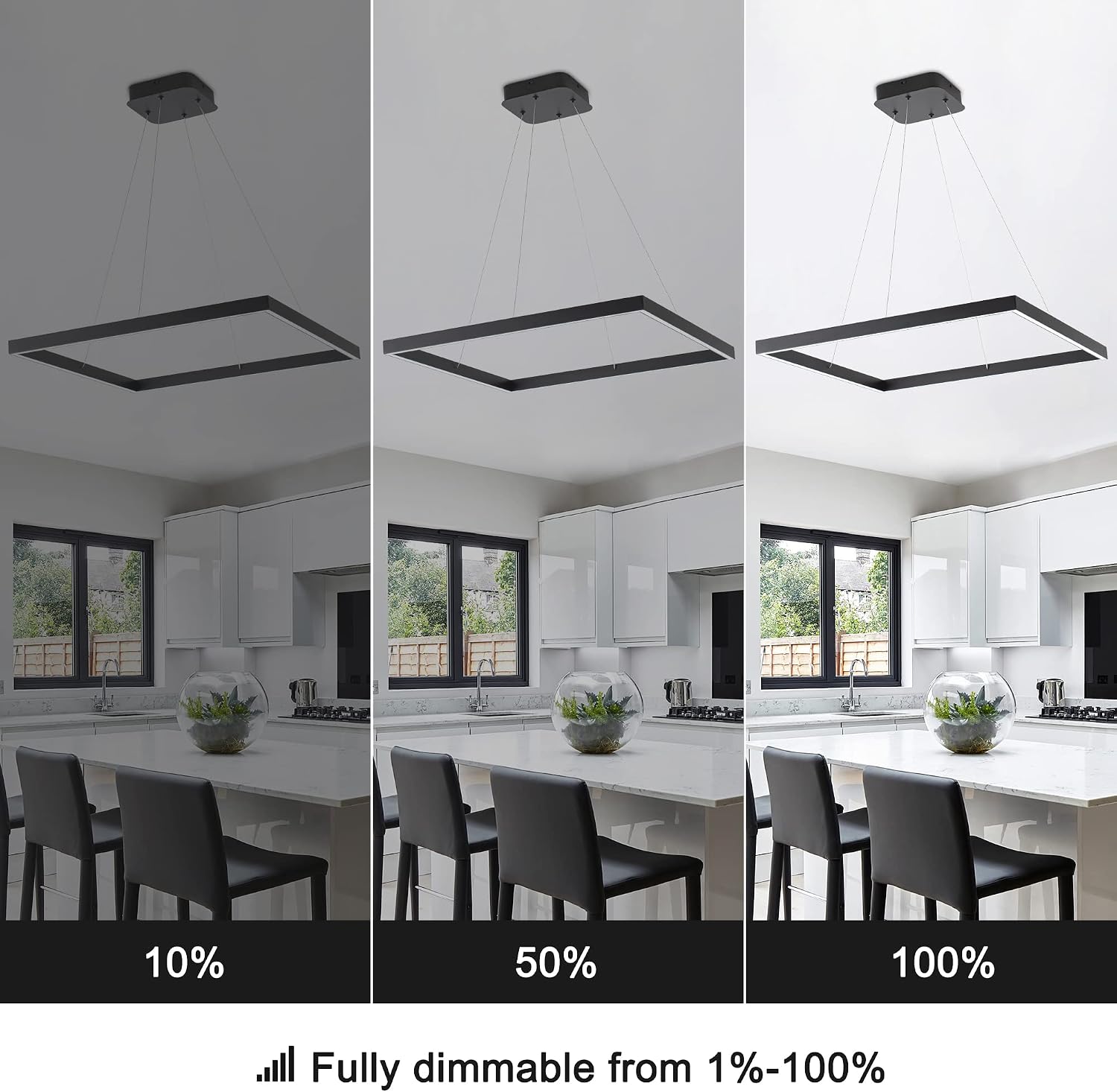 Black Modern Square Chandelier, Square Ceiling Light Fixture, Contemporary Chandelier Pendant Light for Kitchen Island, Dining Room, Bedroom