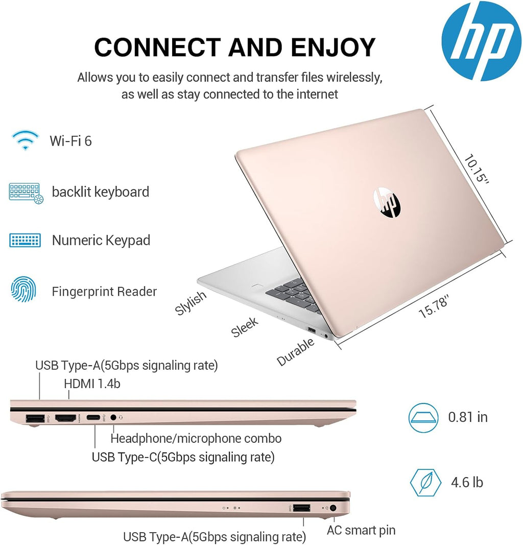 HP 17 Inch Laptop Touchscreen Computer, 17.3 HD+ Touch Screen Business Laptop, 13th Gen Intel Core i7, Windows 11 Pro | Backlit Keyboard Number Pad | Rose Gold | 32GB RAM 1TB SSD