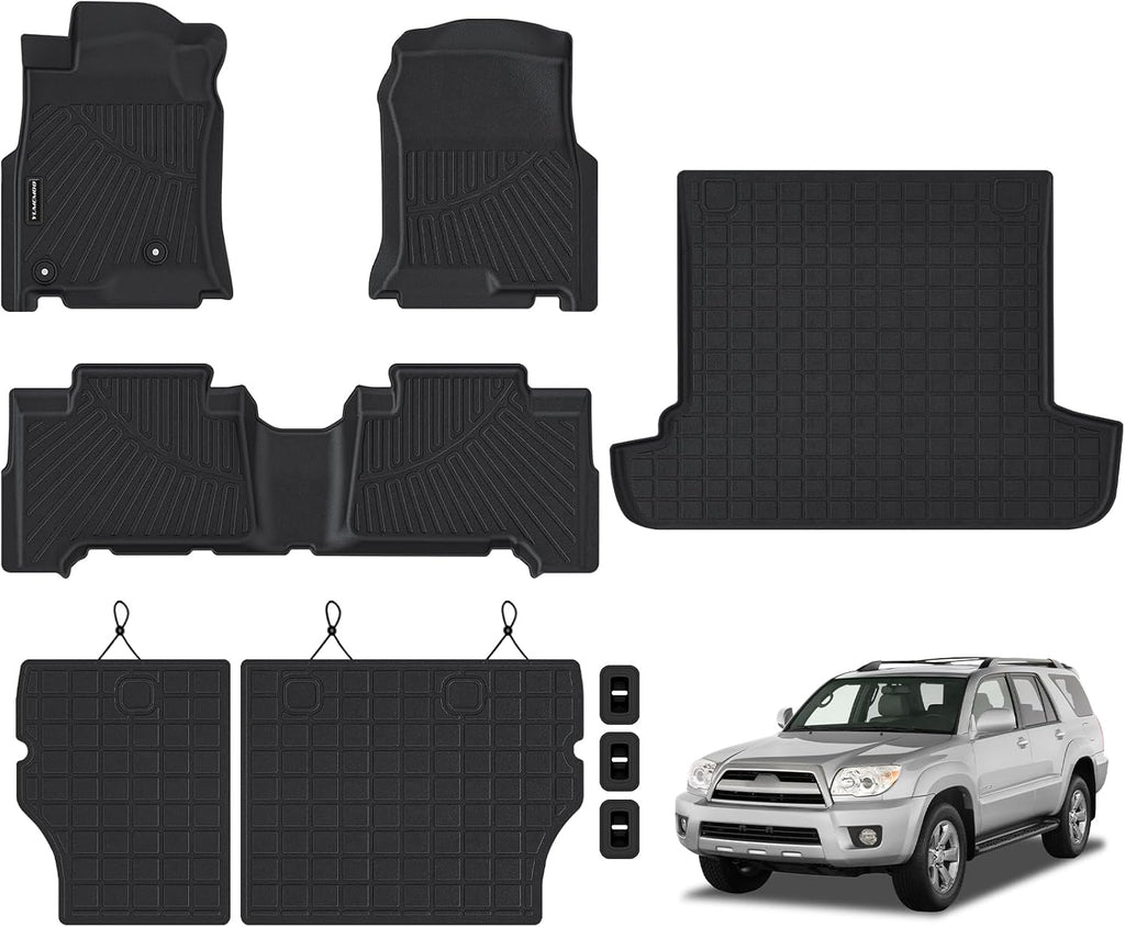 Floor Mats for 2003-2009 Toyota 4Runner Only 5 Seats Upgrade Trunk Mat with Backrest Mat All Weather TPE Floor Liners Fit for Toyota 4-Runner Anti-Slip Full Set Car Accessories