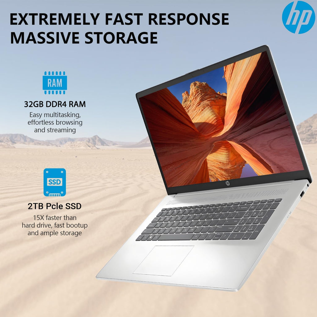 HP 17 Inch Laptop Computer | 17.3 FHD IPS Business Laptop PC | Windows 11 Pro | AMD Ryzen 5 (6-Cores) | 10-Key Number Pad | 32GB RAM 2TB SSD