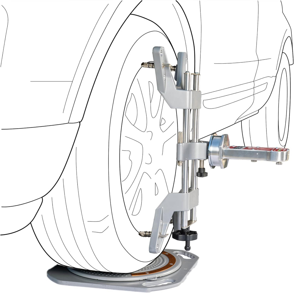 DIY Front End Wheel Alignment Kit - Includes Set of Turn Plates, Camber Caster KPI Guage, and Alignment Wheel Clamp - At Home Car Alignment Tool Kit