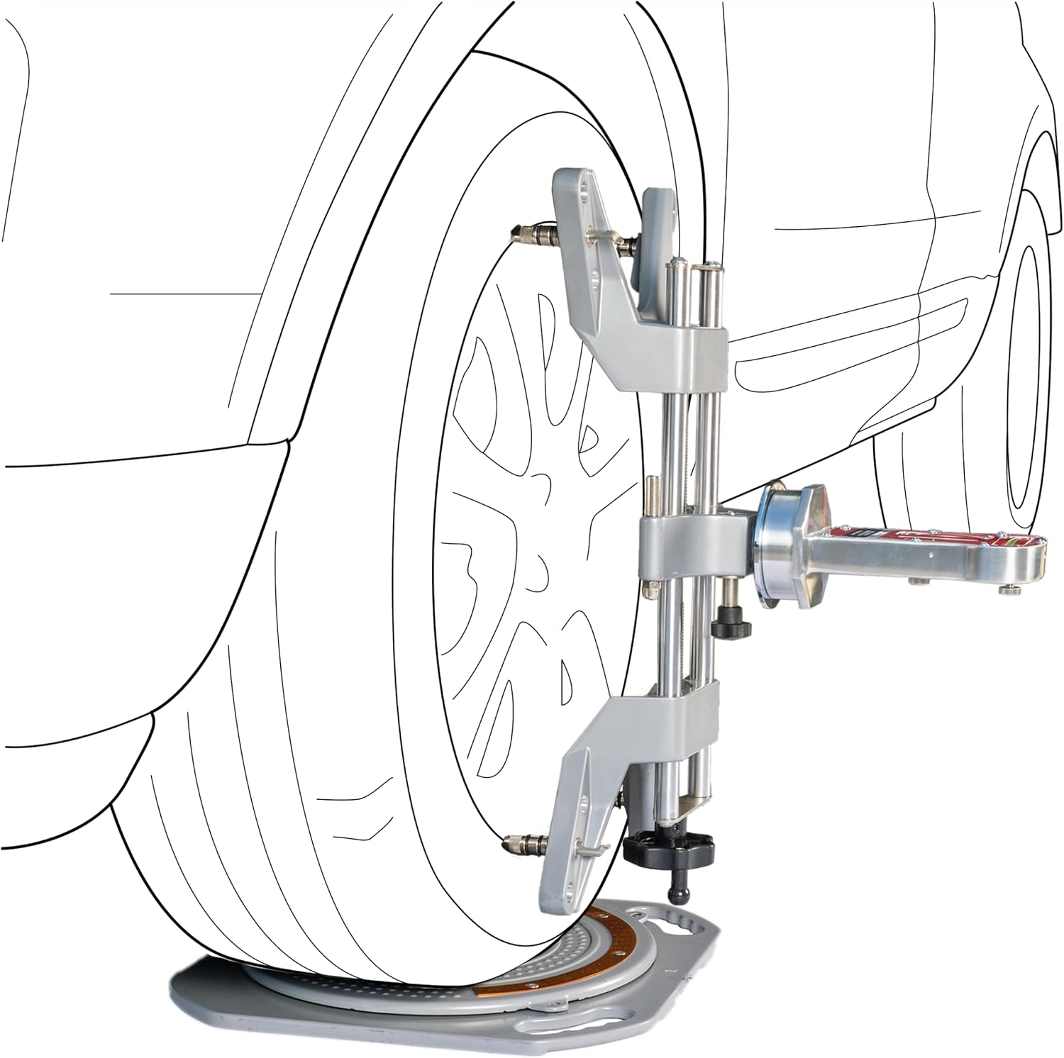 DIY Front End Wheel Alignment Kit - Includes Set of Turn Plates, Camber Caster KPI Guage, and Alignment Wheel Clamp - At Home Car Alignment Tool Kit