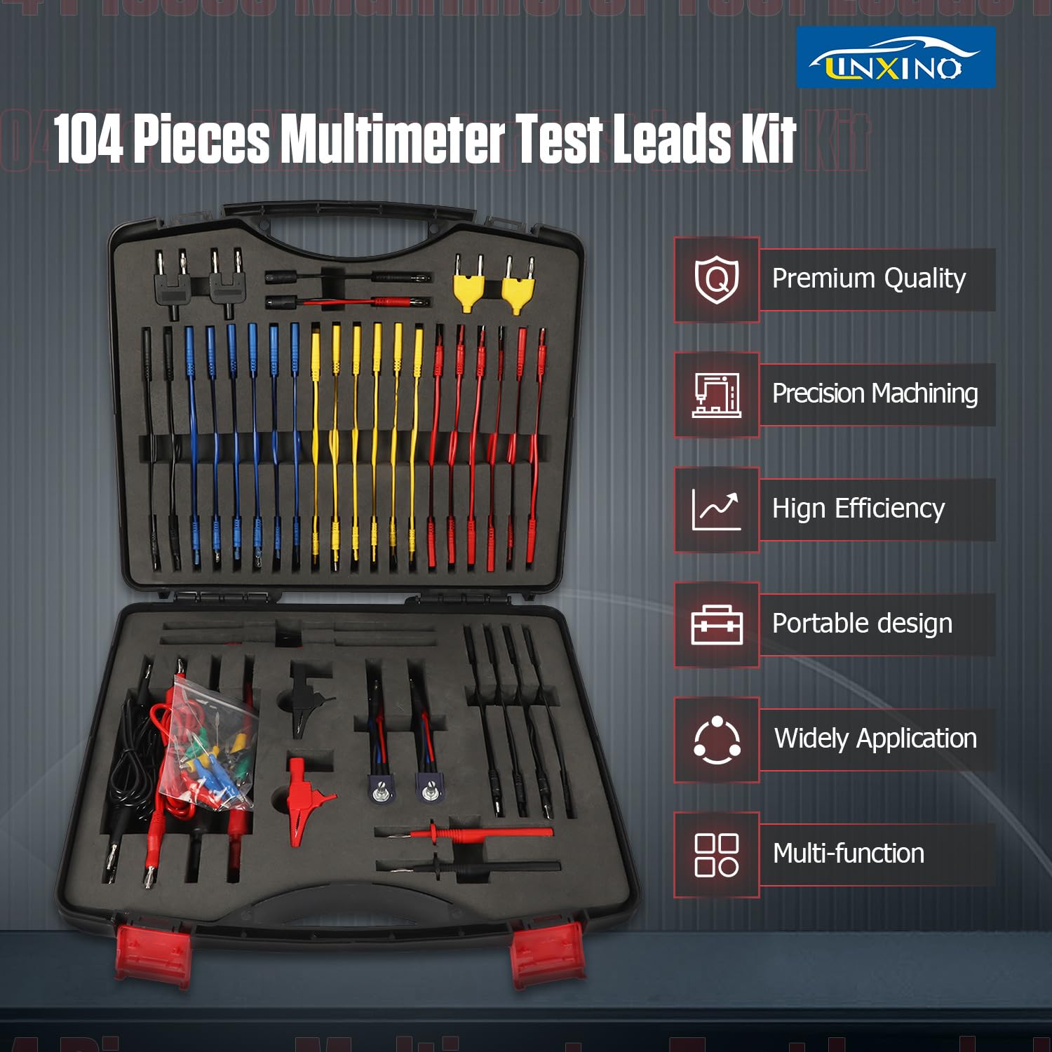 104PCS Automotive Circuit Test Leads Kit Electrical Breakout Leads Automotive Kit Multi Function Auto Diagnostic Tools Multimeter Test Leads Kit with Black Carrying Case