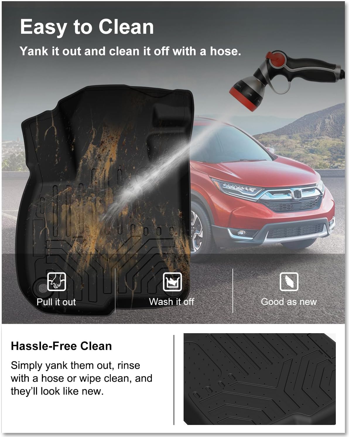 KIWI MASTER Floor Mats & Cargo Mat for 2017-2022 Honda CR-V (Tray in Lower Position), Custom Fit All Weather Car Mats, Heavy Duty TPE Floor Liners, Front & Rear & Tray Trunk Mat Set, Black