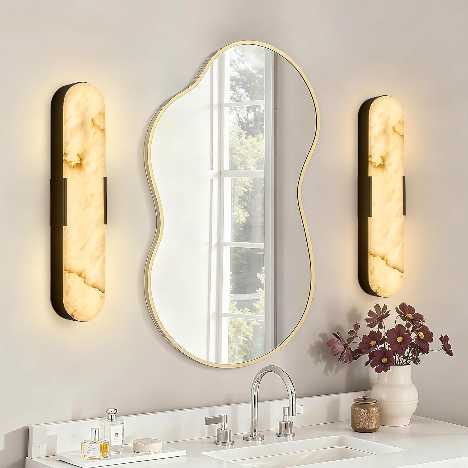 Alabaster wall Sconce 19.7in Dimming Black 4 Pcs | 3cct Spanish Alabaster Suitable For Bedrooms Wall Murals And Headboards