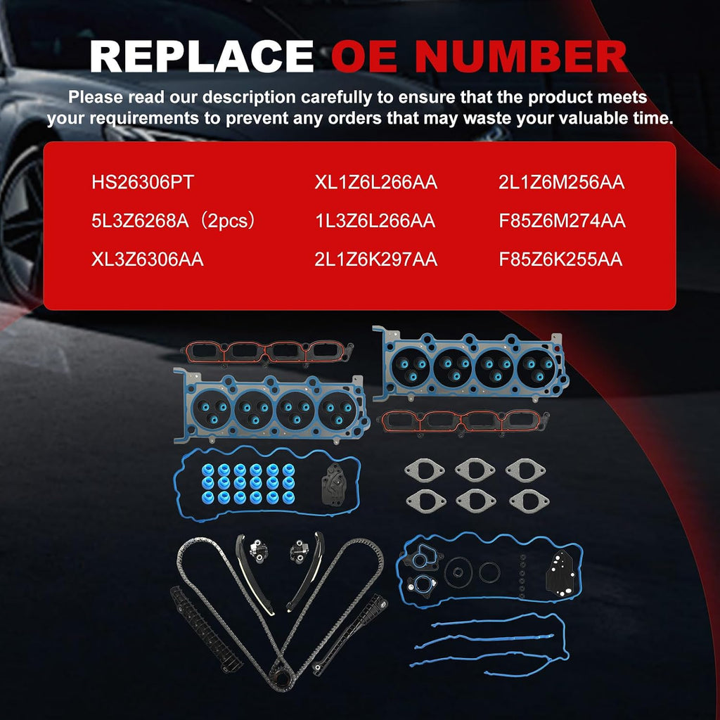 Timing Chain Cylinder Repair Kit 5.4L Fit for F150 2004-2006 5.4L, for F250/F350 Super Duty 05-06,Fit for Expedition-Auto 05-06 for Navigator 05-06 Car Engine Components with Head Gasket Set