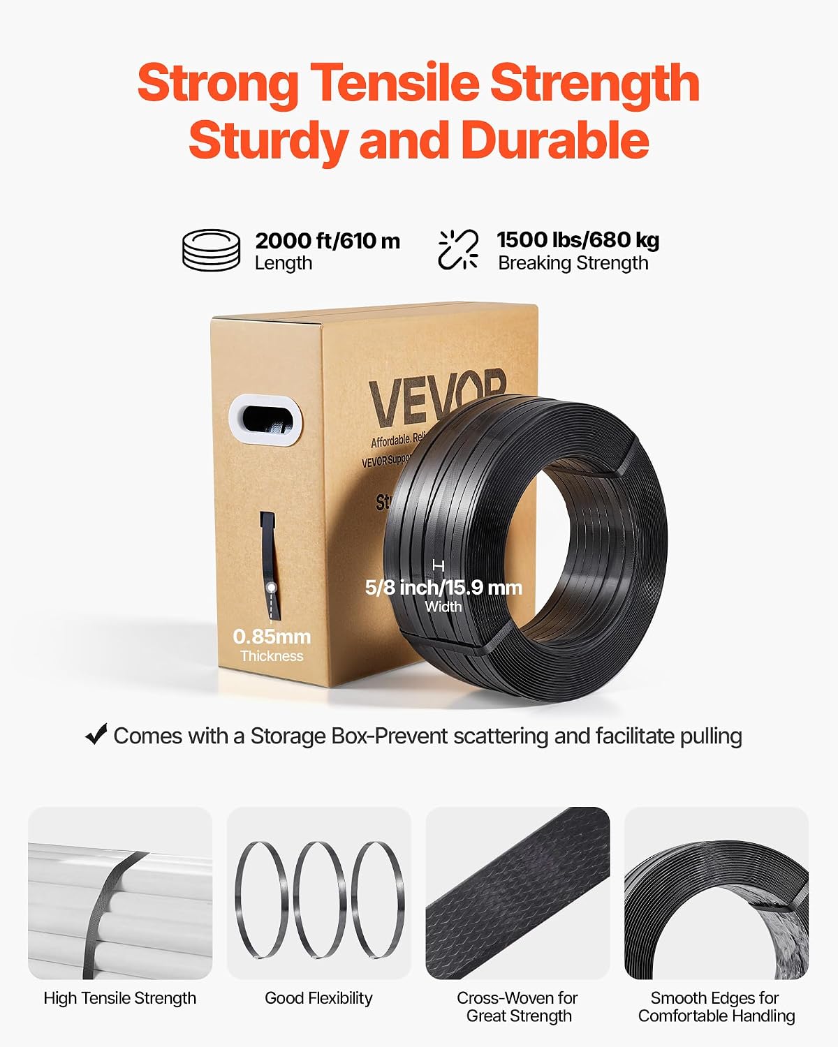 VEVOR Banding Strapping Kit, Heavy Duty Banding Sealer Tool with 2000 ft PET Band, 600 Metal Seals, 200 Corner Protectors, Plastic Pallet Packaging Strapping Kit for Warehouse, Transportation, Home