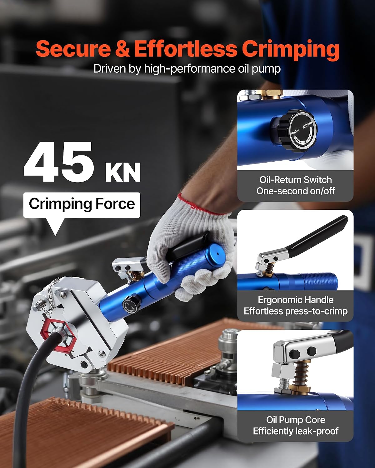 VEVOR Hydraulic Hose Crimper, Hydra-Krimp AC Hose Crimper Kit with 7 Dies Snap-On, Integral Manual Hydraulic A/C Hoses Crimping Tool for Automotive & Air Conditioning Repair - with Carrying Case