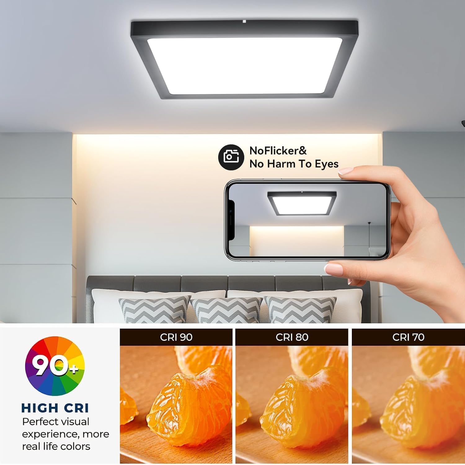 12Pack 12inch Square Black 3200LM LED Flush Mount Ceiling Light,28W White 6000K Slim Surface Mount Ceiling Light Fixture for Kitchen Bedroom Living Room