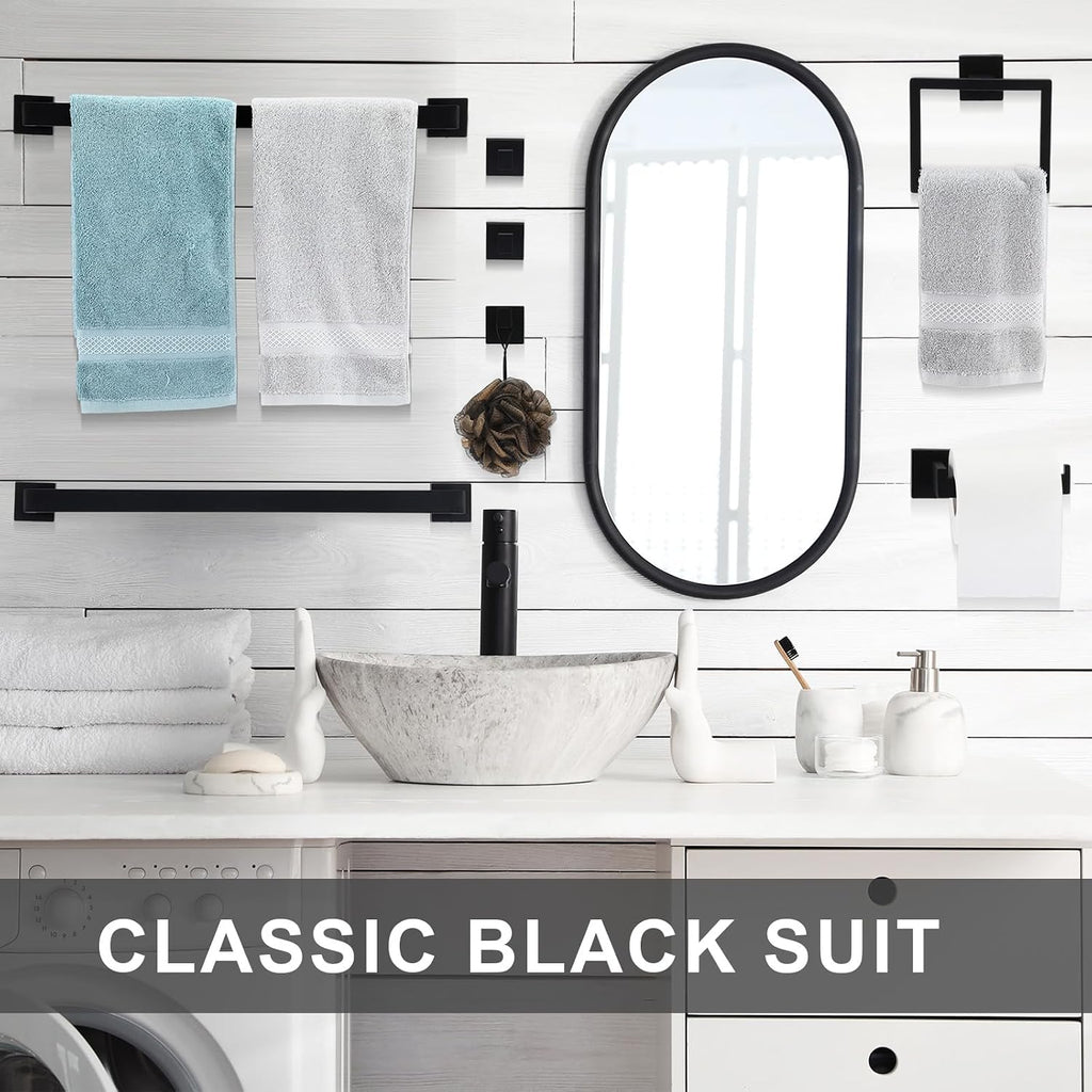 Gisafai 25 Pcs Black Bathroom Hardware Accessories Set 23.6 Inch Bath Towel Bar Kit Stainless Steel Bathroom Hardware Set Towel Racks Ring Robe Hooks Paper Holder for Wall Mounted