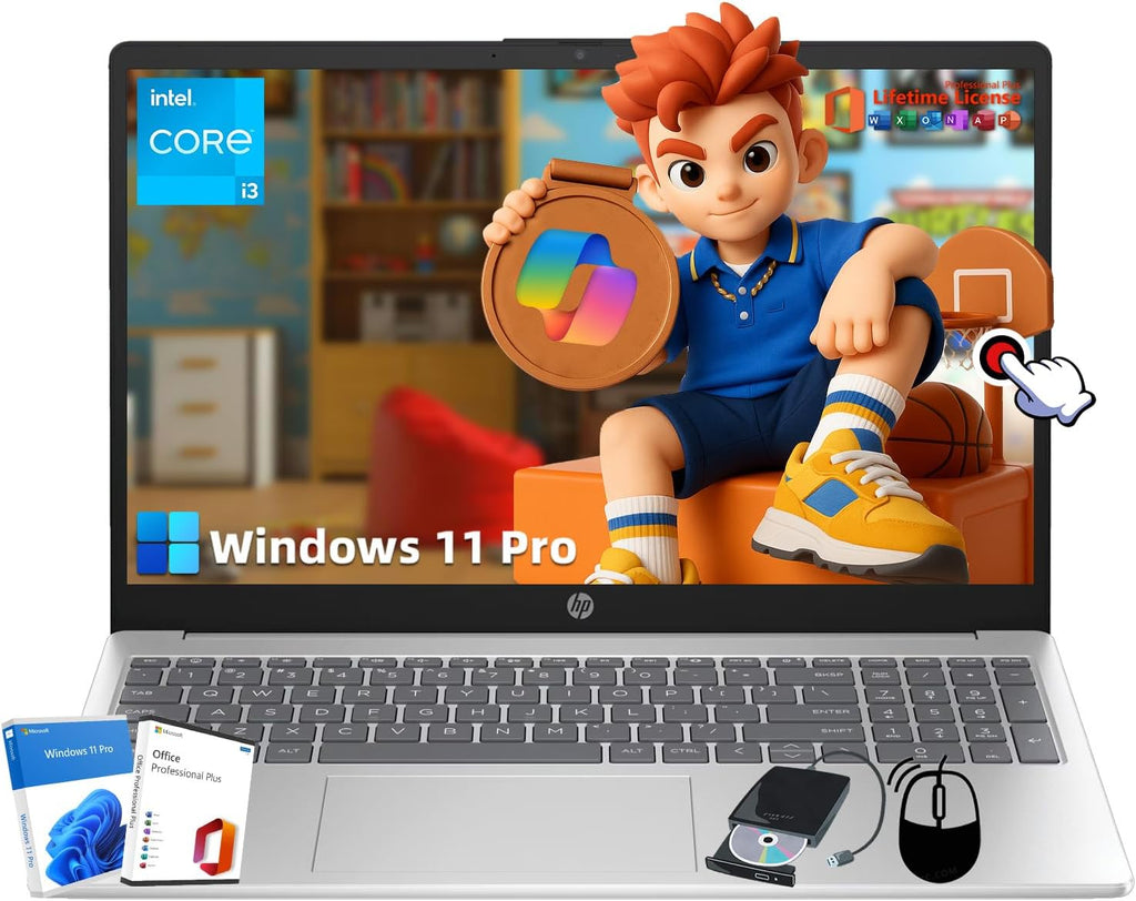 HP 15.6 Business Touchscreen Laptop Computer - w/Office Lifetime & Windows 11 Pro & DVD Drive | 15.6' HD 250 nits Touch Display | Intel i3 1215U | Wi-Fi6 | 32GB RAM • 1TB SSD