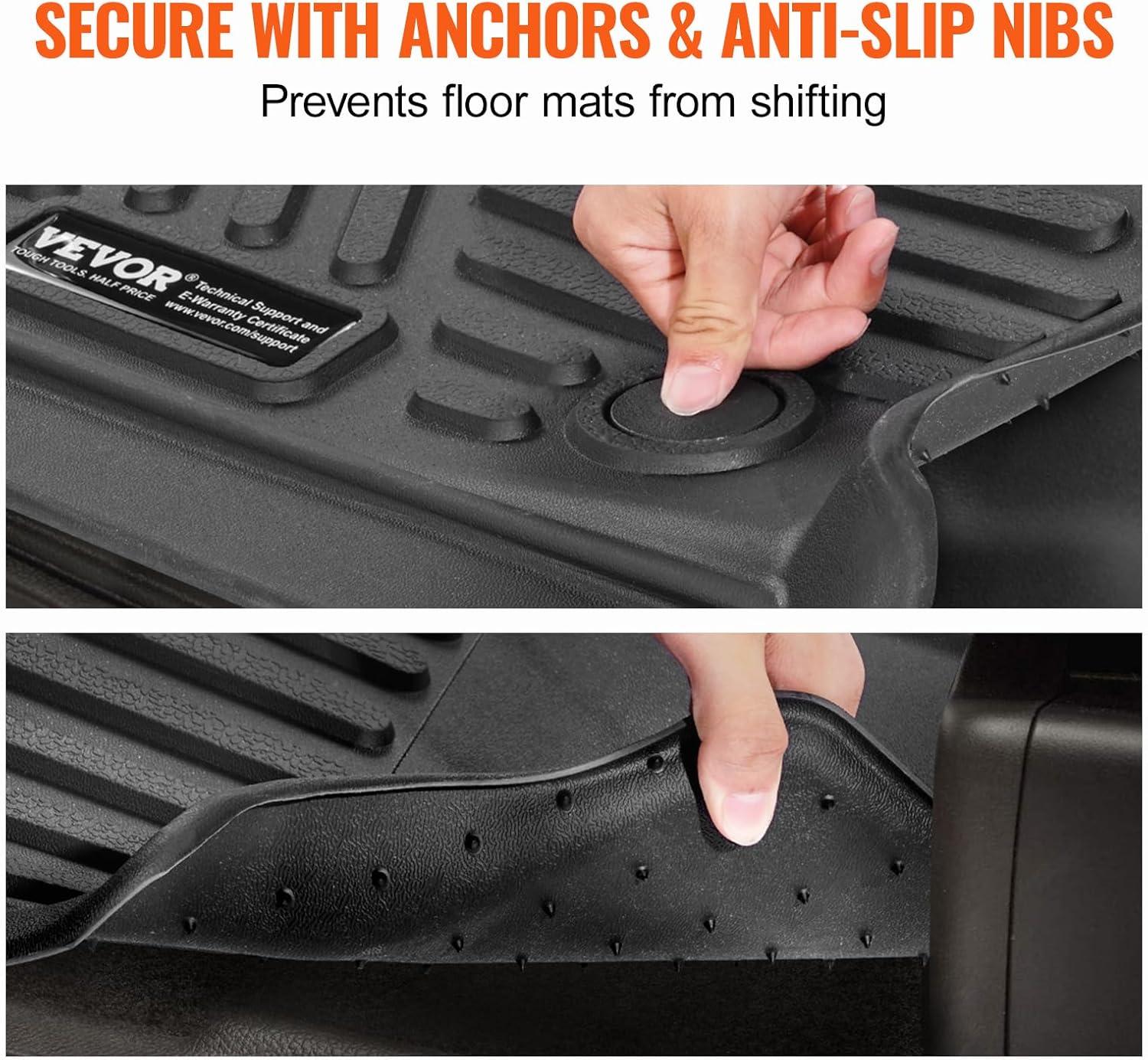 VEVOR Automotive Floor Mats, Fits for Dodge Ram 1500/2500/3500, Crew cab only 1500 Classic 2013-2018/2019-2022, 3 pcs Front, 2nd Row Liners, All Weather Custom Fit TPE Vehicle Mats for Trucks, Black