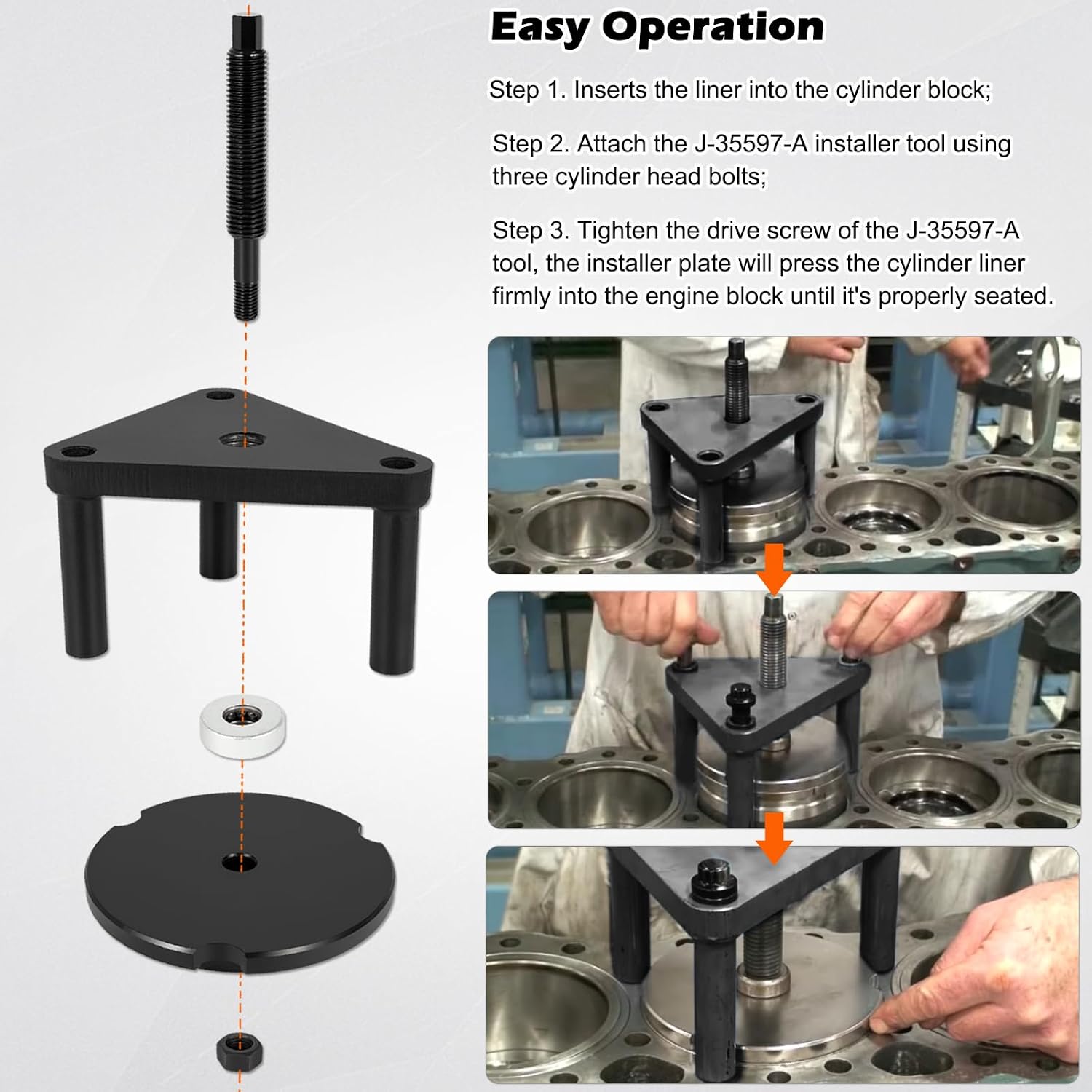 J-35597-A Cylinder Liner Installer Tool Fits for Detroit Diesel 60 Series Engines DD60 Tool Alternative, Directly Replaces for OEM Part Number 5874